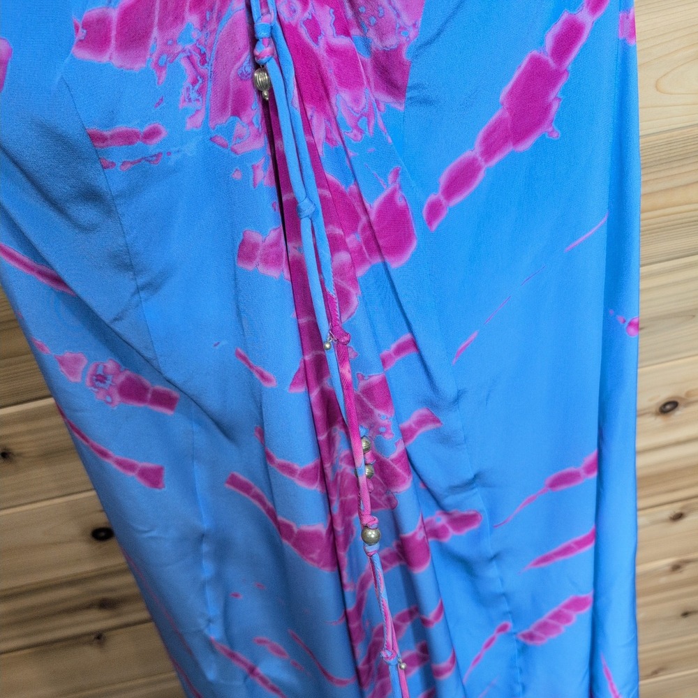 Altuzarra Kaya Silk Tie Dye Ruched Midi Dress Blue Pink Sleeveless Size 38 Italy - Picture 4 of 14
